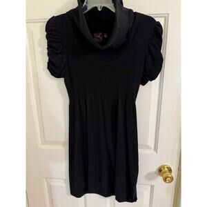 Takeout Chic Black Sweater Dress Cowl Neck Puff Ruched Sleeves Junior Large EUC